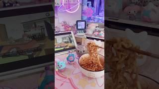 Spicy noodles+milo#kawaii #desksetup #pink #cutestuff #asmr #food #kawaiieatingasmr #spicynoodles