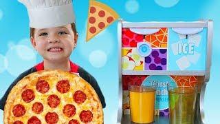 Caleb Pretend Playing Pizza Delivery & Cooking in Toy Cafe!