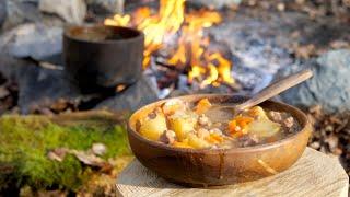 Winter Stew - Cooked in a Stone Bowl over a Camp Fire