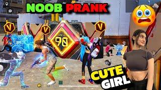 NOOB PRANK WITH V BADGE CUTE GIRL  100 LEVEL PLAYER GF MILGAYI  GARENA FREE FIRE