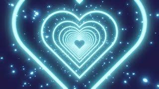 Neon tunnel of blue hearts on a starry background. Video Loop