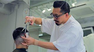 (ASMR) Best Sounding Scissors Fade Haircut by Japanese Barber with 20+ Year Experience | No Talking