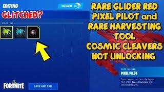 Fortnite - RARE GLIDER RED PIXEL PILOT and HARVESTING TOOL COSMIC CLEAVERS NOT UNLOCKING - Glitched?