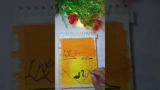 DIY Sunset Painting with Ducks | Relaxing Art for Beginners #art #diy #painting