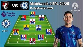 Bournemouth vs Chelsea Line Up 4-2-1-3 Formations With Jackson Matchweek 4 EPL Season 2024/2025