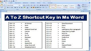 A to Z Shortcut Key in ms word | All Shortcut key in ms word | Ms Word all Shortcut Key ||