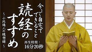 読経のすすめ：16分20秒（懺悔文、三帰、三竟、十善戒、発菩提心真言、三昧耶戒真言、開經偈、般若心経、十三佛真言、光明真言、高祖弘法大師御宝号、回向ノ文をお唱え致します。）