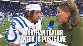 Jonathan Taylor is fired up after his 200-yard rushing game against the Titans