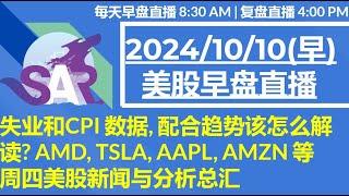 美股直播10/10[早盘] 失业和CPI 数据, 配合趋势该怎么解读? AMD, TSLA, AAPL, AMZN 等周四美股新闻与分析总汇