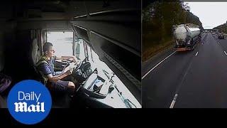 Shocking video shows HGV driver undertake and use phone