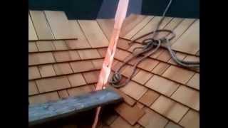 Cedar Roof Shingles Installation on Studio Garage Copper Flashings