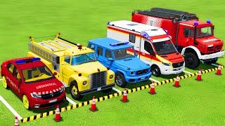 TRANSPORTING POLICE CARS, AMBULANCE, FIRE DEPARTMENT VEHICLES WITH MAN TRUCKS TO THE GARAGE ! FS22