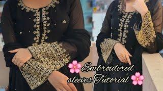 Most Trending hand embroidery️Model inspired outfit️Embroidered Sleeves Tutorial ️ beads work