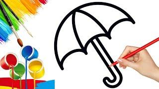 Umbrella Drawing, Painting and Coloring for Kids and Toddlers// How to Draw an Umbrella