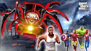 Avengers and Franklin Fight With Evil Thomas Train in gtav | GTAV Avengers | A.K GAME WORLD