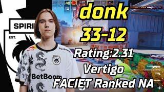 donk (33-12) NEW Vertigo POV | FACEIT Ranked NA | May 26, 2024 | #cs2 #demo