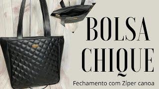 Como fazer BOLSA NO SINTÉTICO I Bolsa Feminina no Sintético I Canal de Zíper Canoa I BOLSA GRANDE