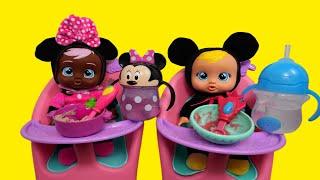 Cry Babies Baby dolls Minnie and Mickey's Morning Routine feeding and changing baby dolls