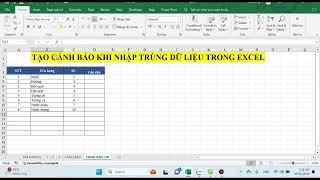 Cách tạo cảnh báo khi nhập trùng dữ liệu trong excel