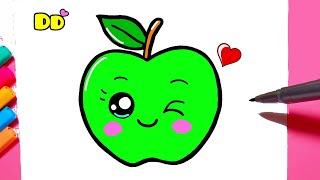 How to draw cute GREEN APPLE kawaii | Fruit drawing step by step  Drawing to Draw