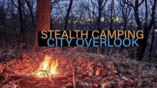 STEALTH CAMPING Urban Forest Overlooking the City | Approached by STRANGER in the Dark | Wind, Rain