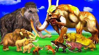 10 Tiger Elephant vs 5 Giant Lion Attack Baby Cow Buffalo Saved By 10 Woolly Mammoth Elephant Asian