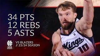 Domantas Sabonis 34 pts 12 rebs 5 asts vs Blazers 23/24 season