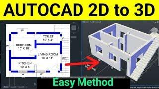 Autocad 2d to 3d | Autocad 3D house modeling | Autocad simple 2d floor plan to 3d house|Autocad 2022