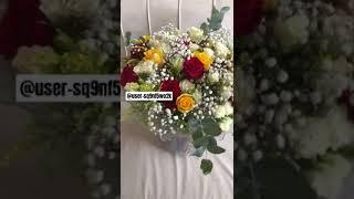 تنسيق باقه ورد دائريه ورد طبيعي احمر و اصفر وابيض و خضارات و جبسوفيليا و بيبي روز #ورود #ورد #تنسيق