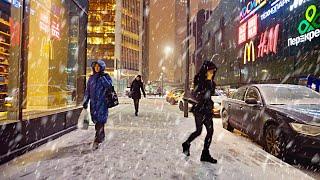 Snowstorm in Moscow City  ️ Walking among Skyscrapers in the Winter Snow. Russia, 4k