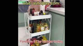 Foldable 3-Tier Kitchen Trolley – Space-Saving & Multi-Purpose Organizer!