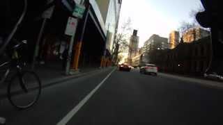 Blind Freddy bike commuter pulls out of one way street going wrong way.