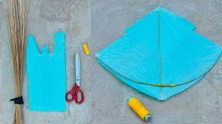 How To Make A Kite With Plastic Bag & Broom Sticks  || Step By Step || patang banany ka tarika