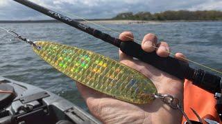 Red Hot Flutter Spooning Stripers in the Kayak!!