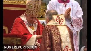 Charles Chaput, William Lori and Samuel Aquila, receive the pallium from the Pope