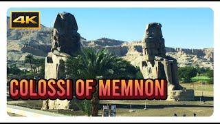 'COLOSSI OF MEMNON' Luxor 4K, Massive Stone Statues of Pharaoh Amenhotep III Karnak in Egypt