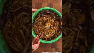 Delicious homemade jjajangmyeon or Korean black bean noodles #shorts