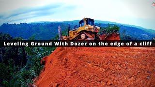 Leveling Ground With Dozer - On The Edge Of A Cliff