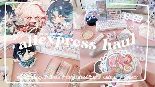 aesthetic, cute aliexpress haul stationary, pen organization, anime posters, genshin merch, decor
