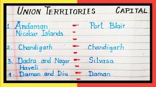 Union Territories and capital | 9 union Territories of India