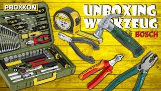 Werkzeug Unboxing Knipex Seitenschneider, Proxxon Werkzeugkoffer, Bosch mini Hammer, Stanley Maßband