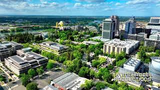 4K Drone footage of southside of Downtown Sacramento's Skyline to Sacramento River