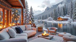 Cozy Winter Porch Ambience by the Lake  Soft Jazz Instrumental Music for Relax, Work