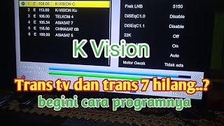 Cara scan siaran trans tv dan trans 7 di digital receiver kvision