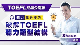 菁英國際 TOEFL托福公開課-聽力高分技巧 Shaun老師 破解TOEFL聽力題型結構