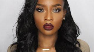 Gold Glitter Eyes & Dark Lip Makeup Tutorial