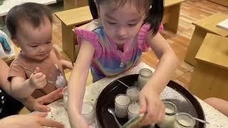 kids and family eating milk at house