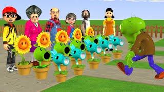 Scary Teacher 3D vs Squid Game Choose a Plants to Rescuing Pregnant Squid Doll from Zombie Challenge