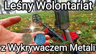 Samotny Wolontariat Poszukiwania Skarbów Wykrywaczem Metali w Lesie Stare monety artefakty Wykopki