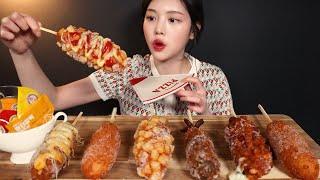 SUB)Hot Dog Mukbang Asmr Mozzarella Cheesy Corn Dogs Korean Eating Sound